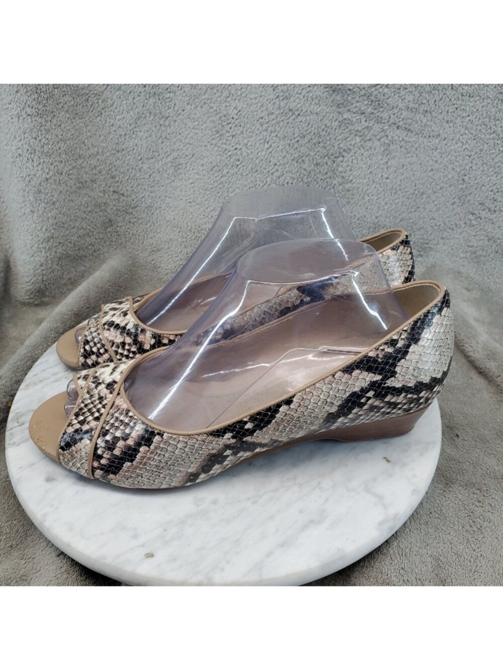 Cole Haan Shoes Womens Size 9 Snakeskin Leather Peep Toe Wedge *Read*